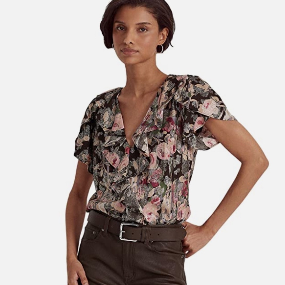NWT | Ralph Lauren Floral Metallic Jacquard Blouse S